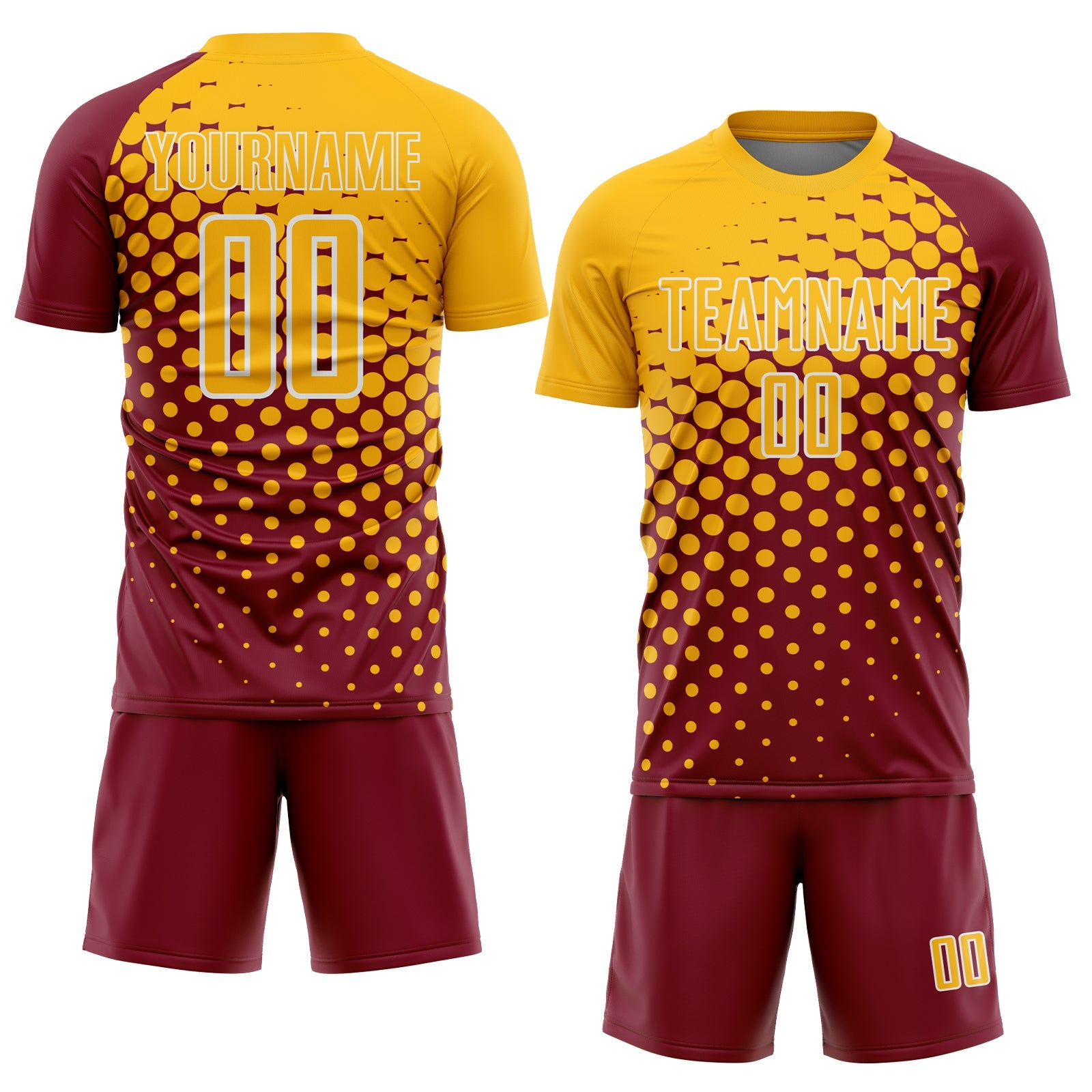 Custom Crimson Gold-White Modern Polka Dot Sublimation Soccer Uniform Jersey view 2