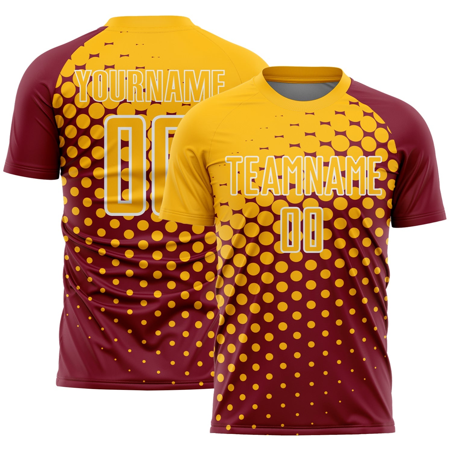 Custom Crimson Gold-White Modern Polka Dot Sublimation Soccer Uniform Jersey - Main View