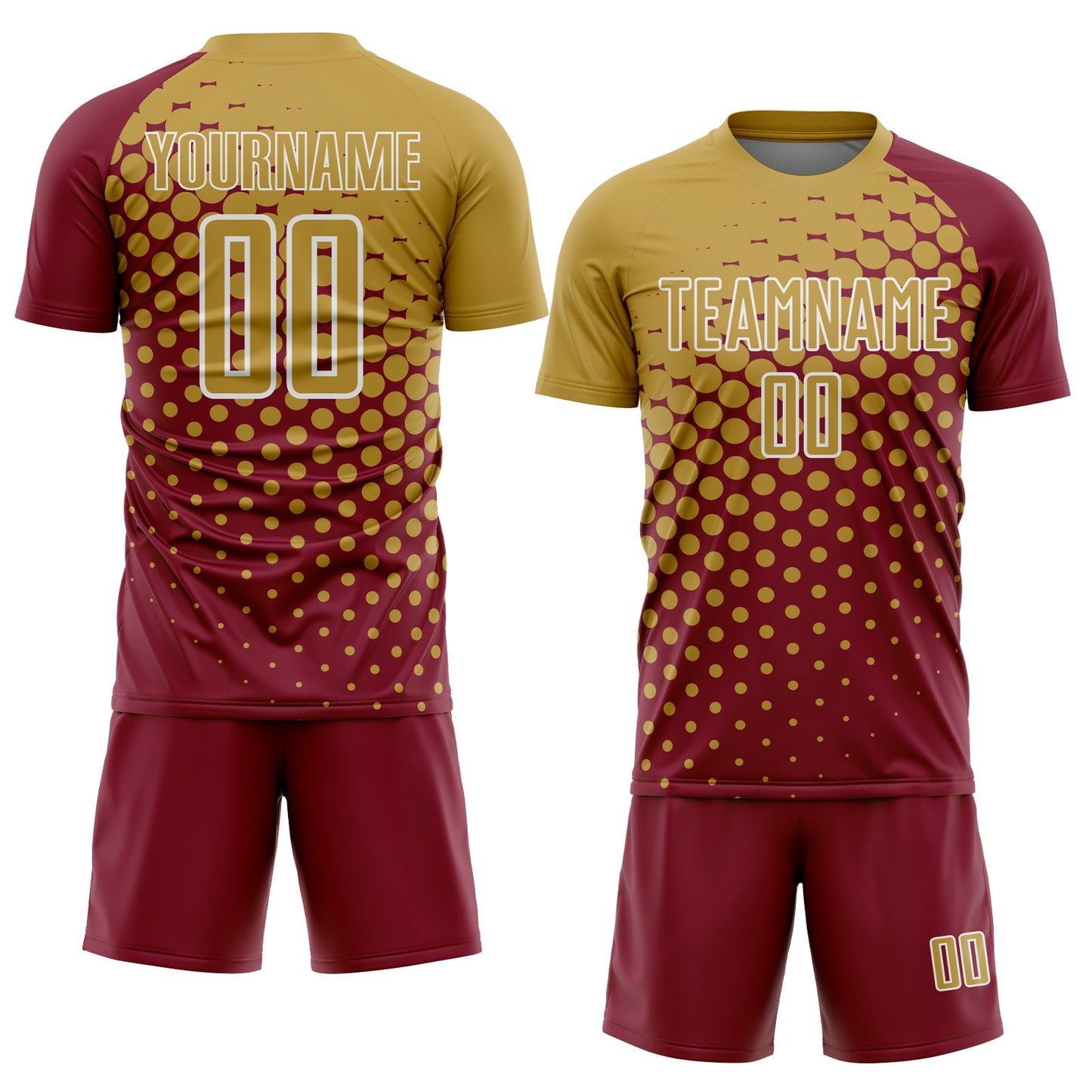 Custom Crimson Old Gold-White Modern Polka Dot Sublimation Soccer Uniform Jersey view 2