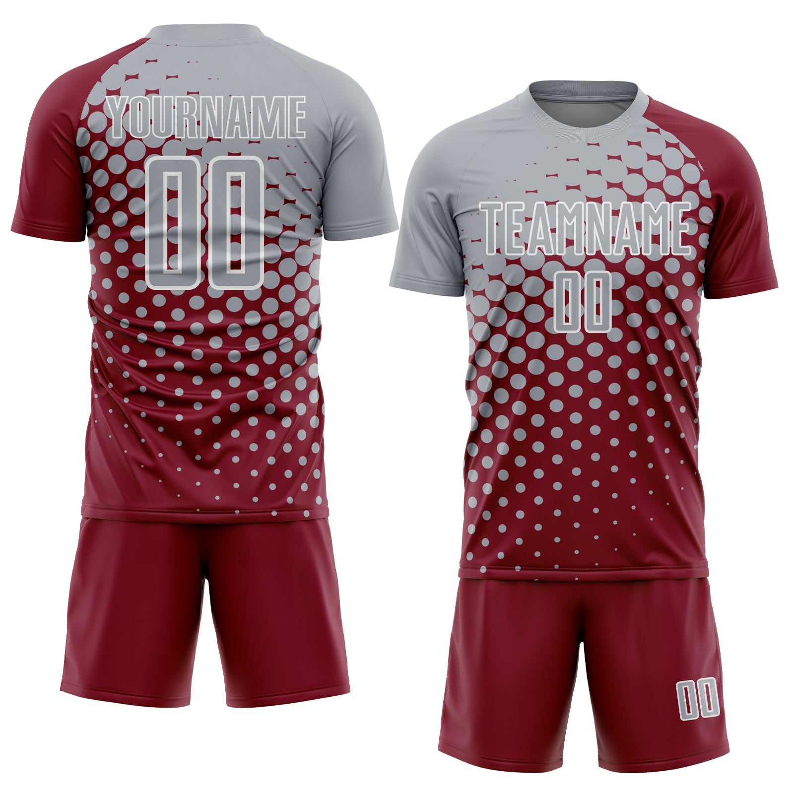 Custom Crimson Gray-White Modern Polka Dot Sublimation Soccer Uniform Jersey view 2