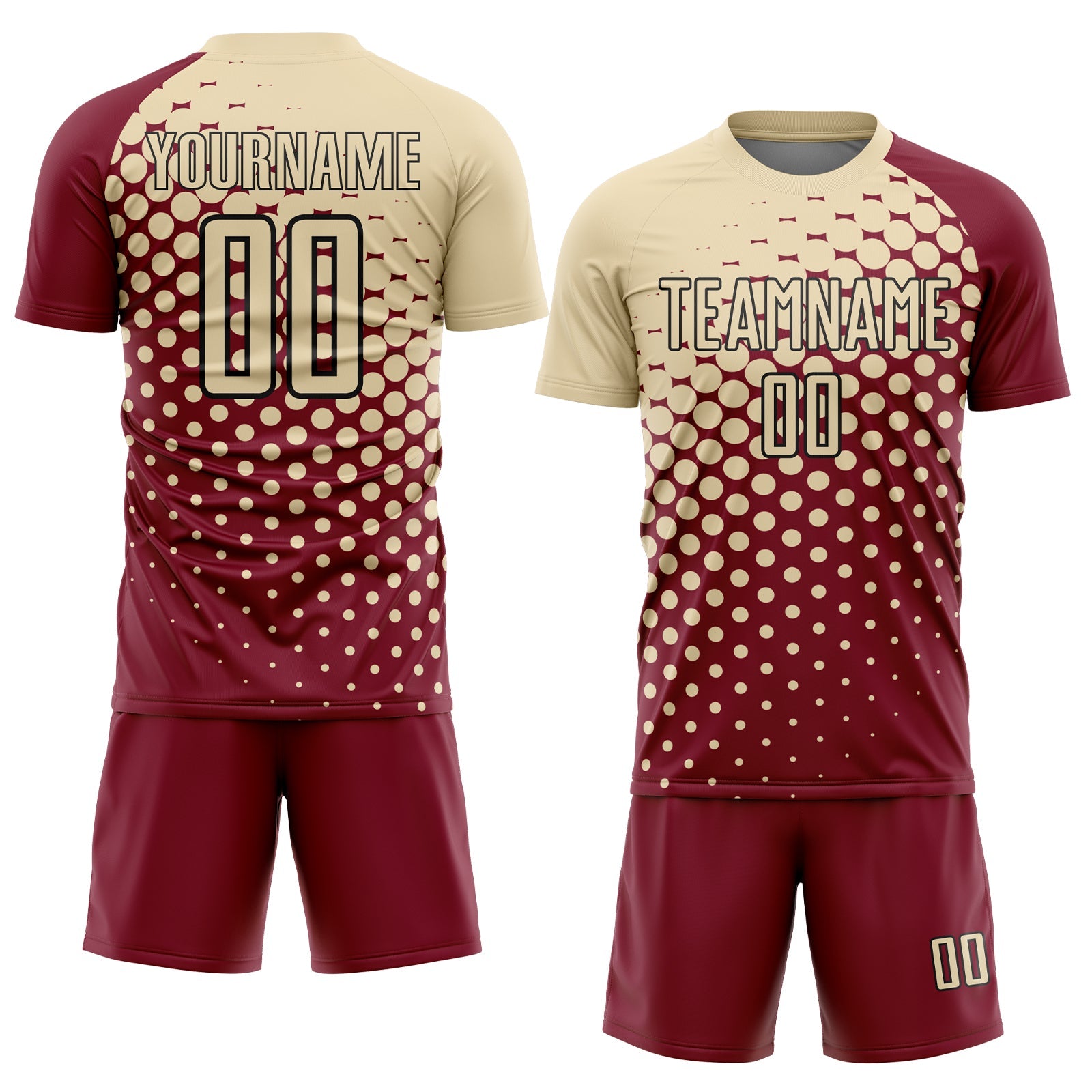 Custom Crimson Cream-Black Modern Polka Dot Sublimation Soccer Uniform Jersey view 2