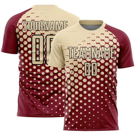 Custom Crimson Cream-Black Modern Polka Dot Sublimation Soccer Uniform Jersey - Main View