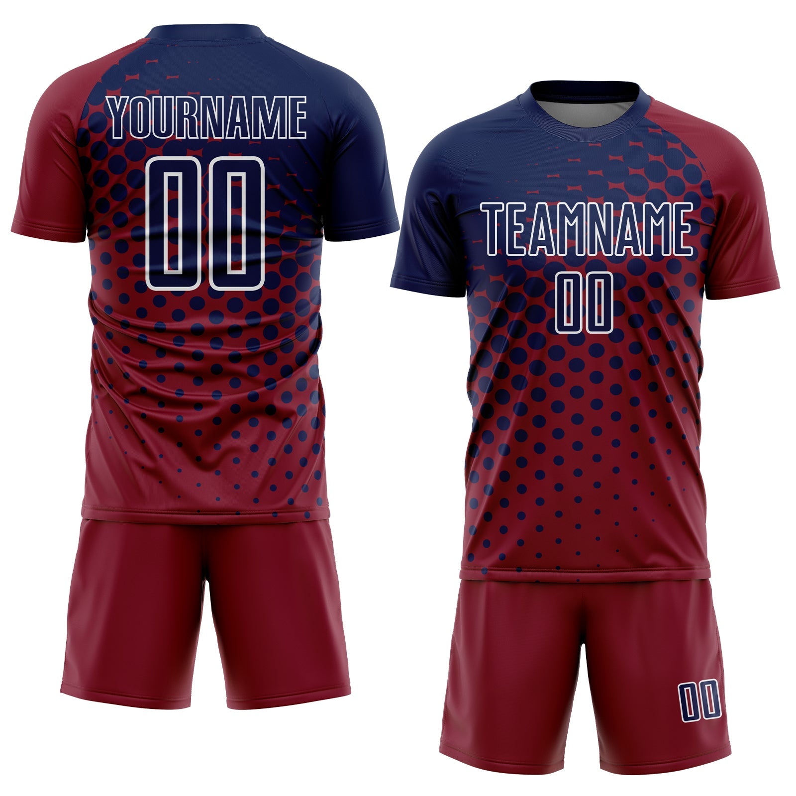 Custom Crimson Navy-White Modern Polka Dot Sublimation Soccer Uniform Jersey view 2
