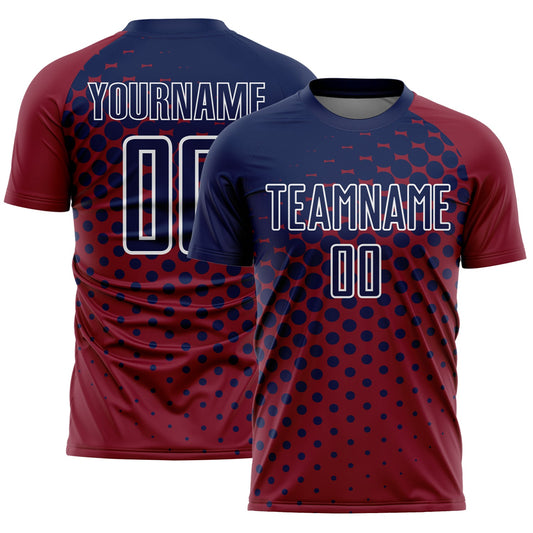 Custom Crimson Navy-White Modern Polka Dot Sublimation Soccer Uniform Jersey - Main View