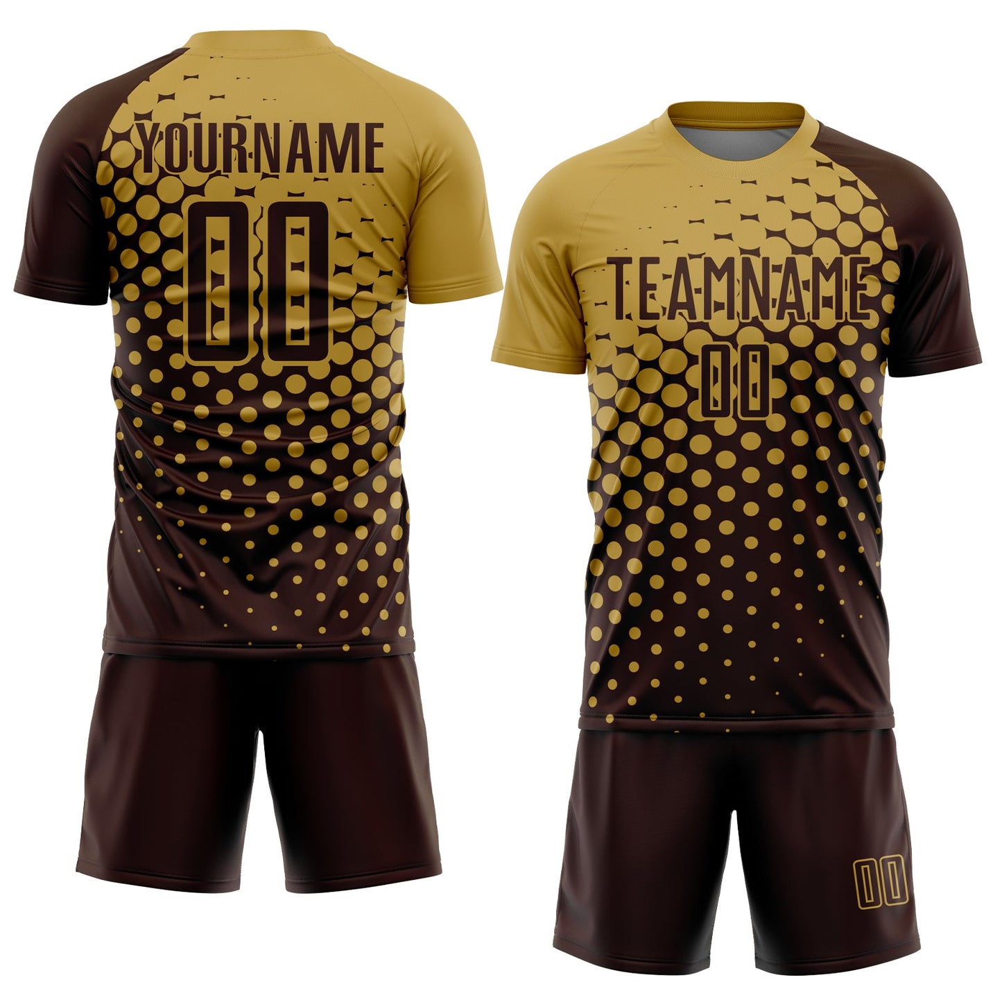 Custom Brown Old Gold Modern Polka Dot Sublimation Soccer Uniform Jersey view 2
