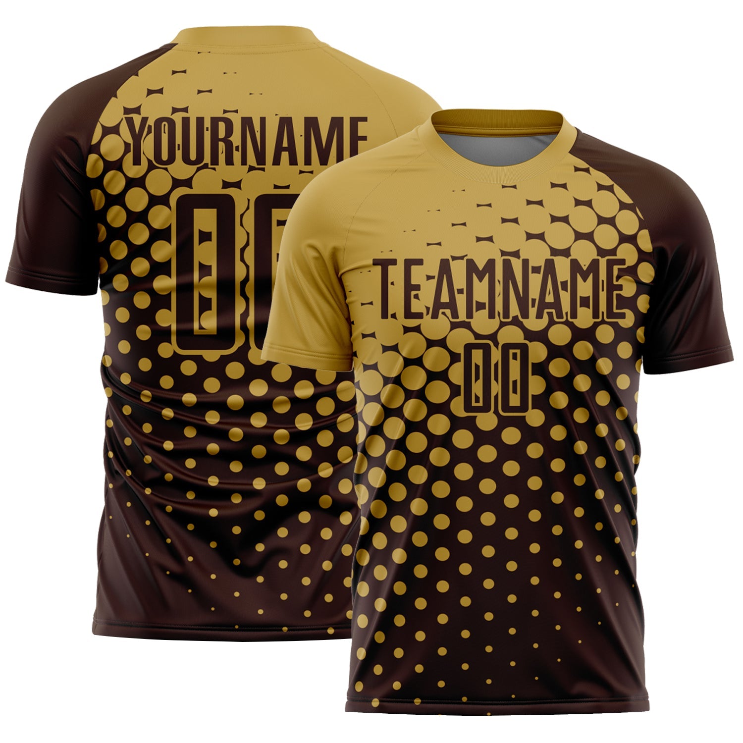 Custom Brown Old Gold Modern Polka Dot Sublimation Soccer Uniform Jersey - Main View