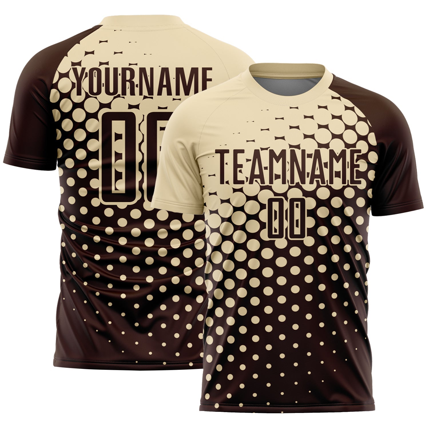 Custom Brown Cream Modern Polka Dot Sublimation Soccer Uniform Jersey - Main View