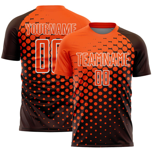 Custom Brown Orange-White Modern Polka Dot Sublimation Soccer Uniform Jersey - Main View