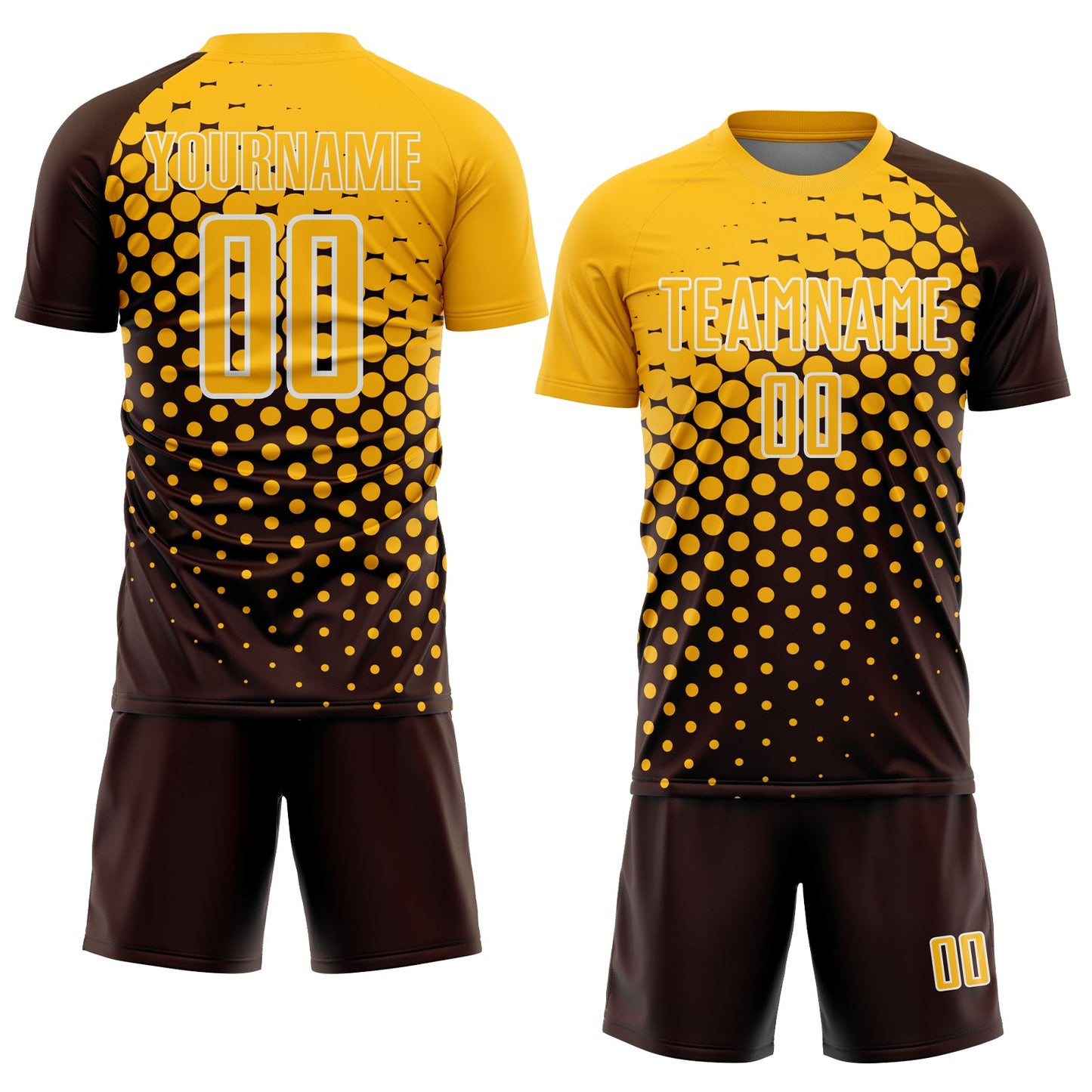 Custom Brown Gold-White Modern Polka Dot Sublimation Soccer Uniform Jersey view 2