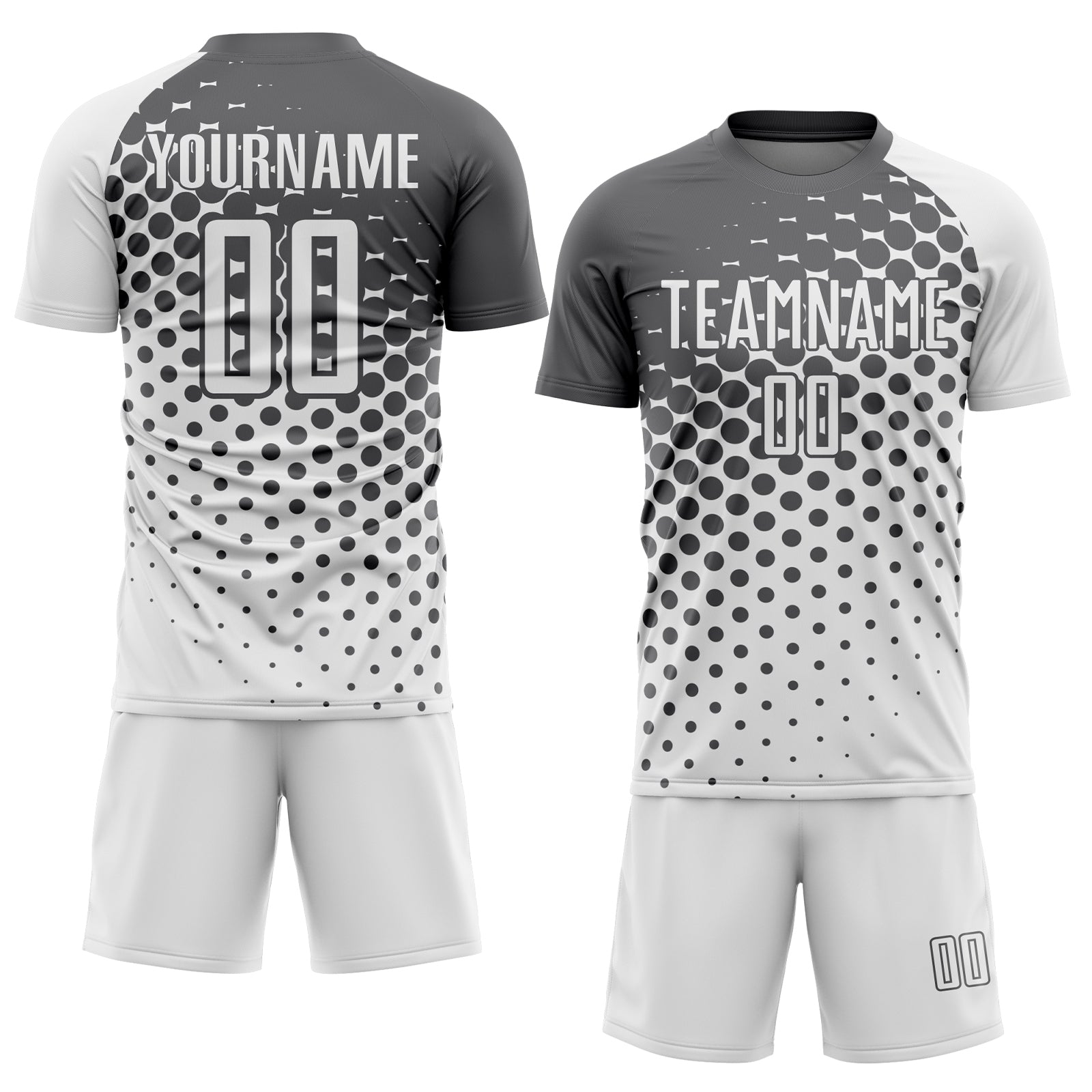 Custom White Steel Gray Modern Polka Dot Sublimation Soccer Uniform Jersey view 2