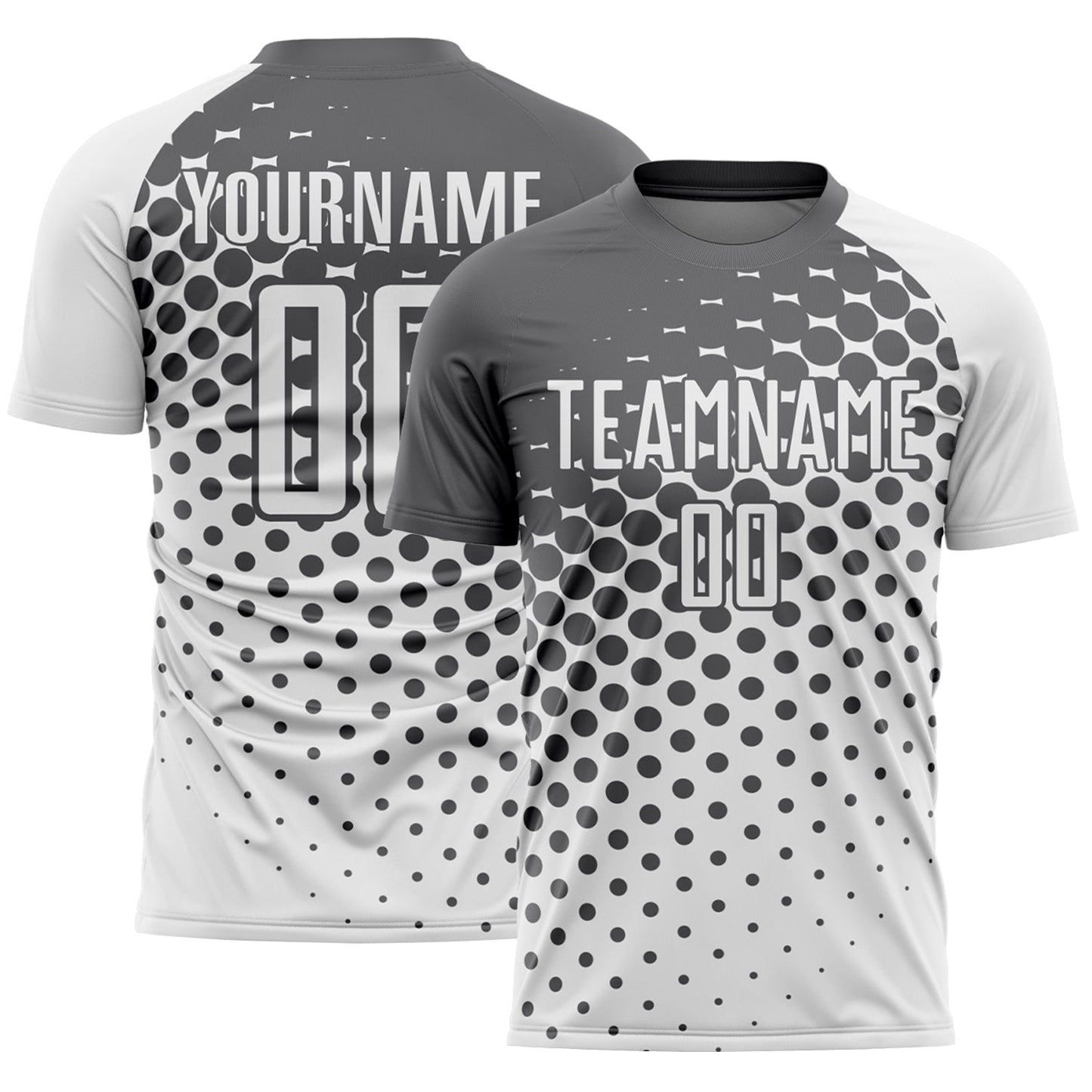 Custom White Steel Gray Modern Polka Dot Sublimation Soccer Uniform Jersey - Main View