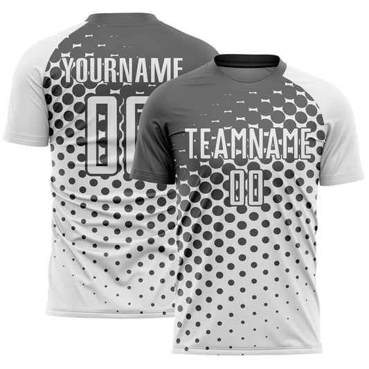 Custom White Steel Gray Modern Polka Dot Sublimation Soccer Uniform Jersey - Main View