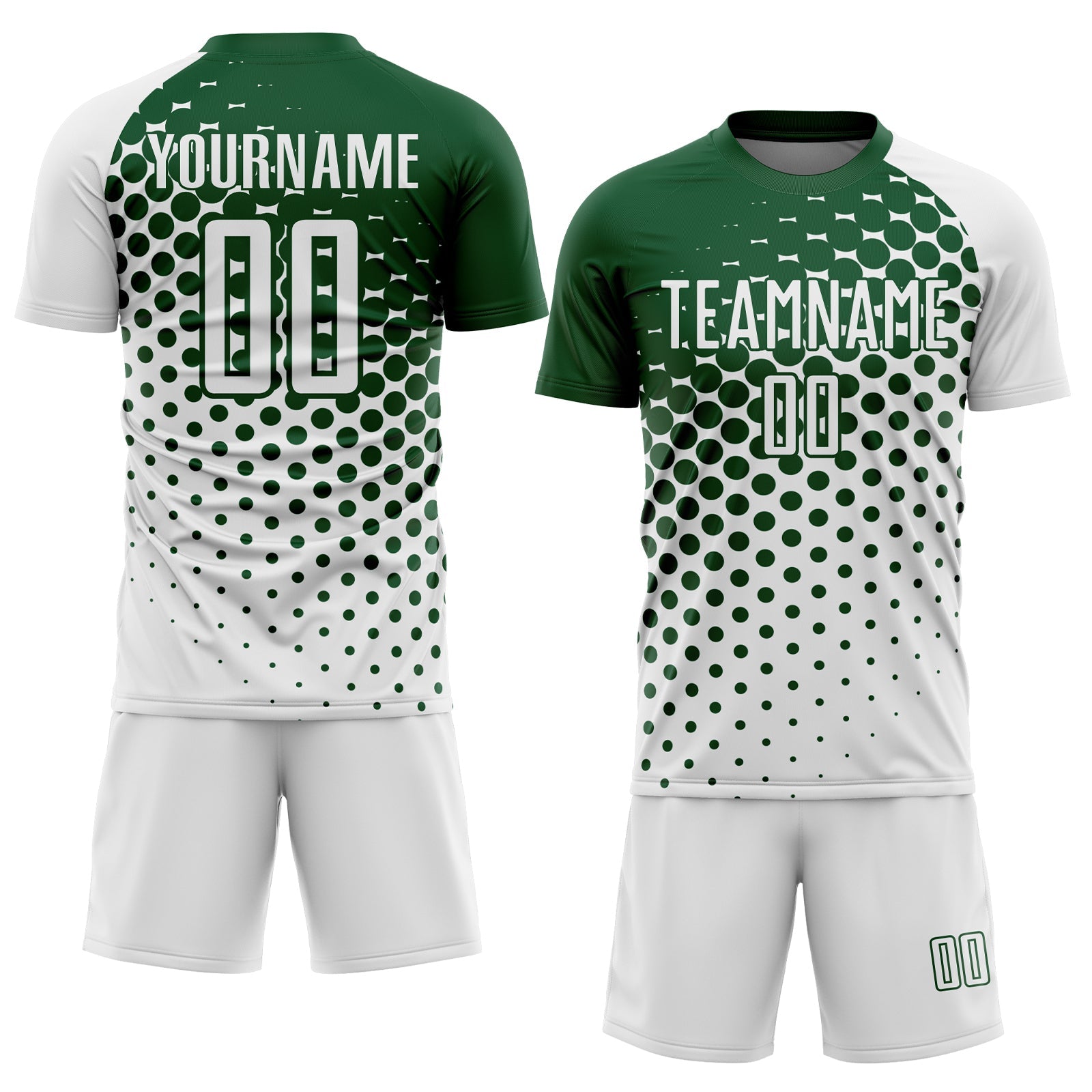 Custom White Green Modern Polka Dot Sublimation Soccer Uniform Jersey view 2