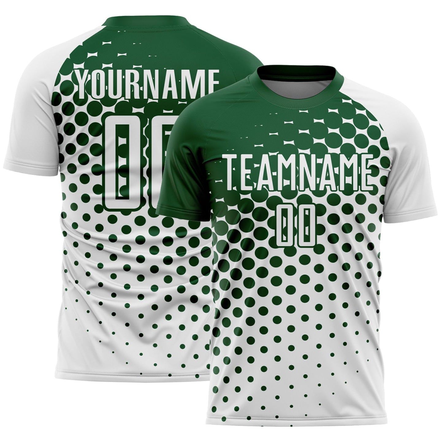 Custom White Green Modern Polka Dot Sublimation Soccer Uniform Jersey - Main View