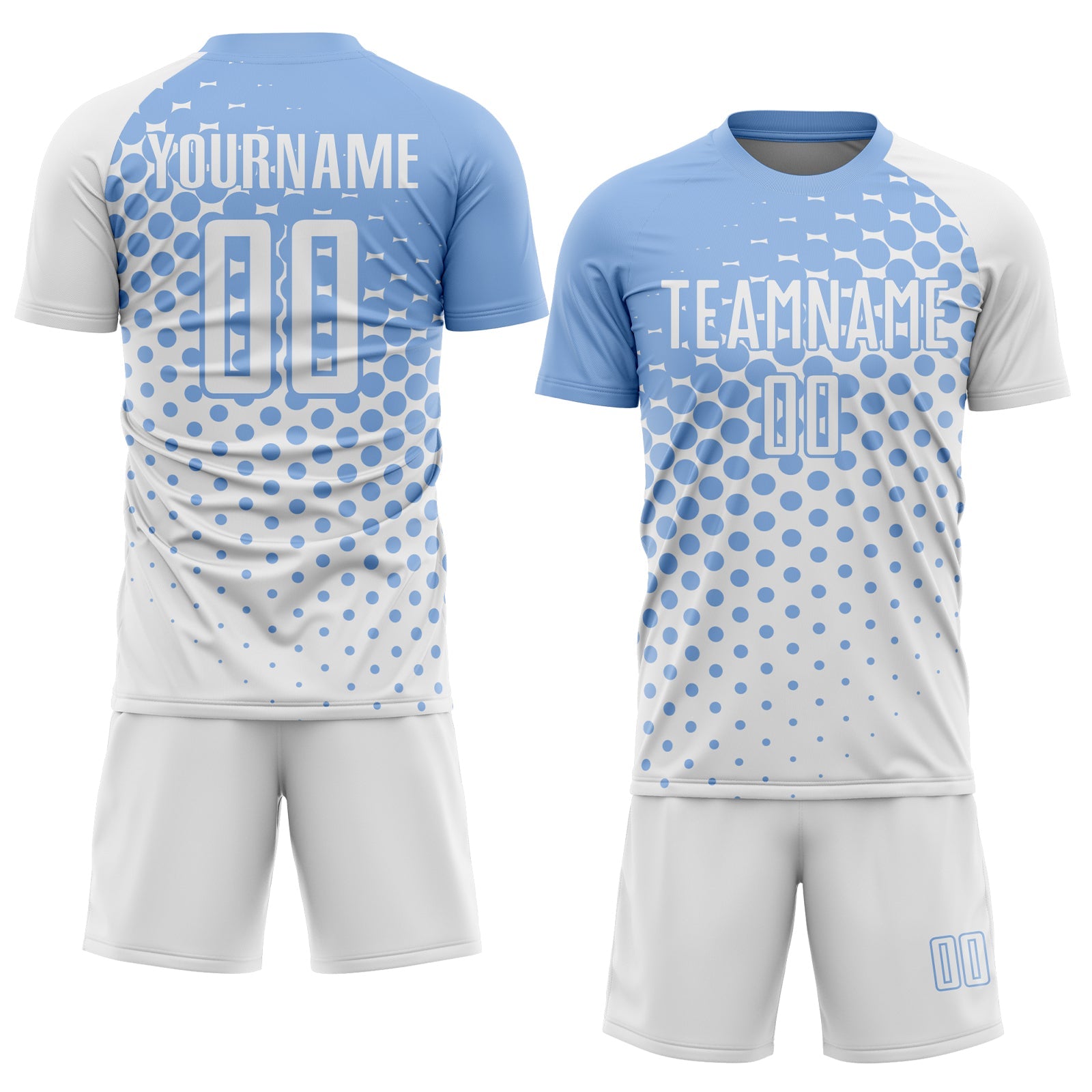 Custom White Light Blue Modern Polka Dot Sublimation Soccer Uniform Jersey view 2