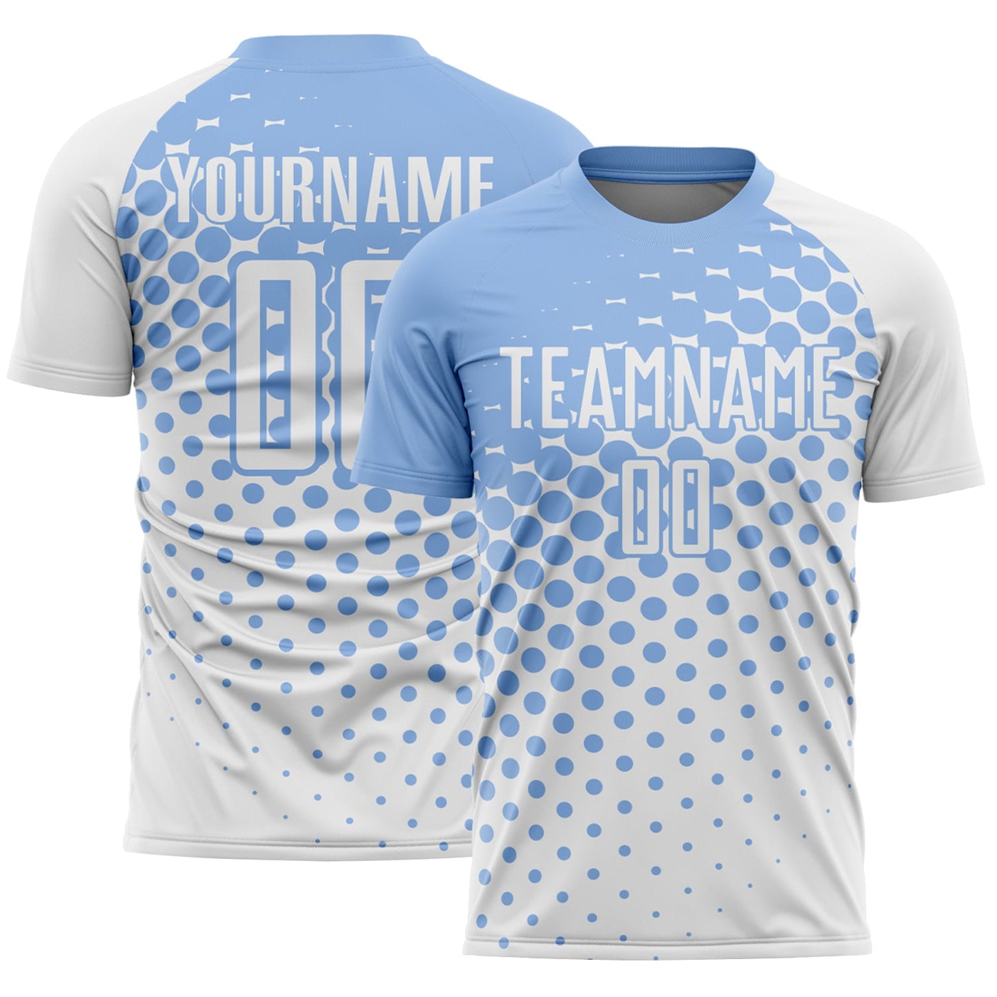 Custom White Light Blue Modern Polka Dot Sublimation Soccer Uniform Jersey - Main View