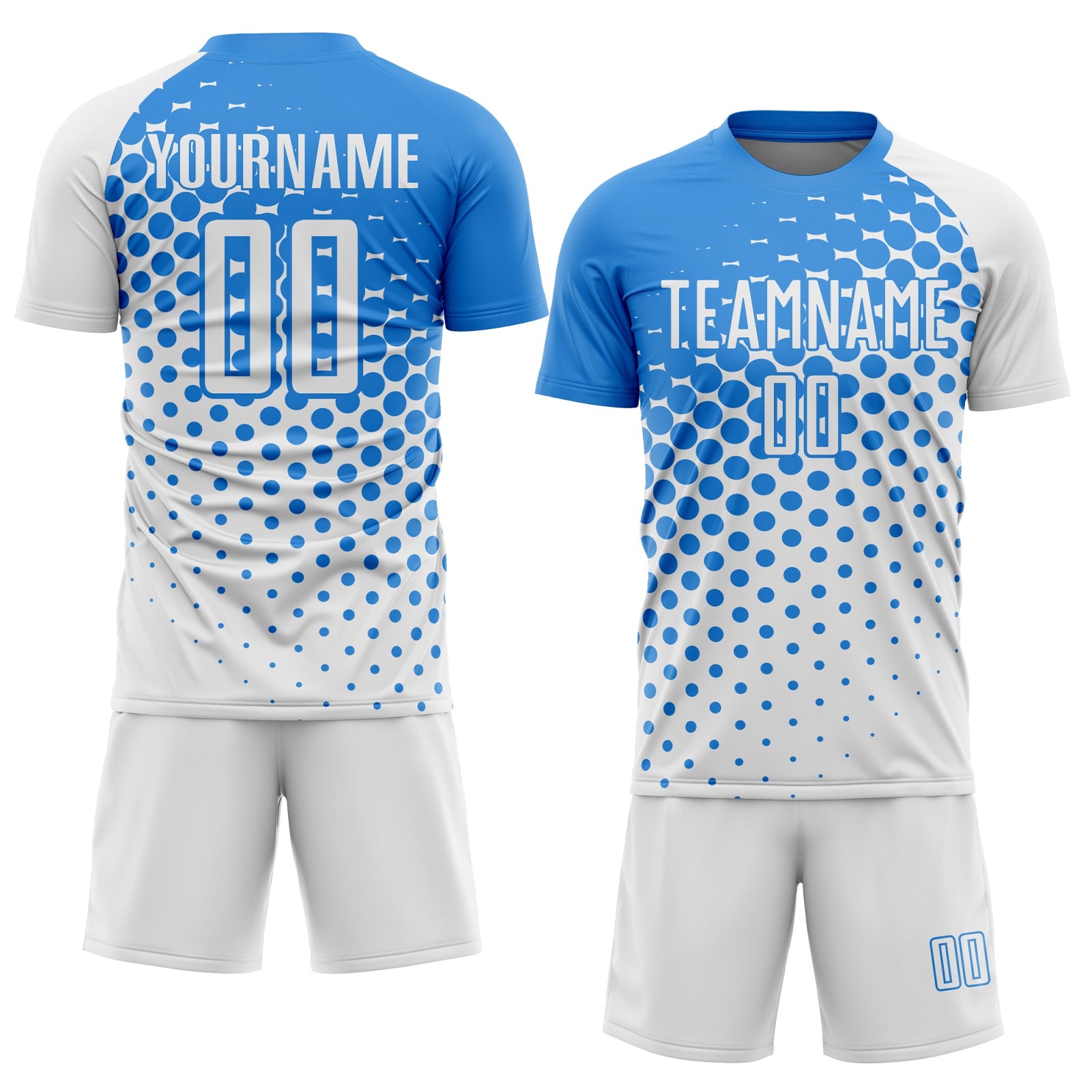 Custom White Powder Blue Modern Polka Dot Sublimation Soccer Uniform Jersey view 2