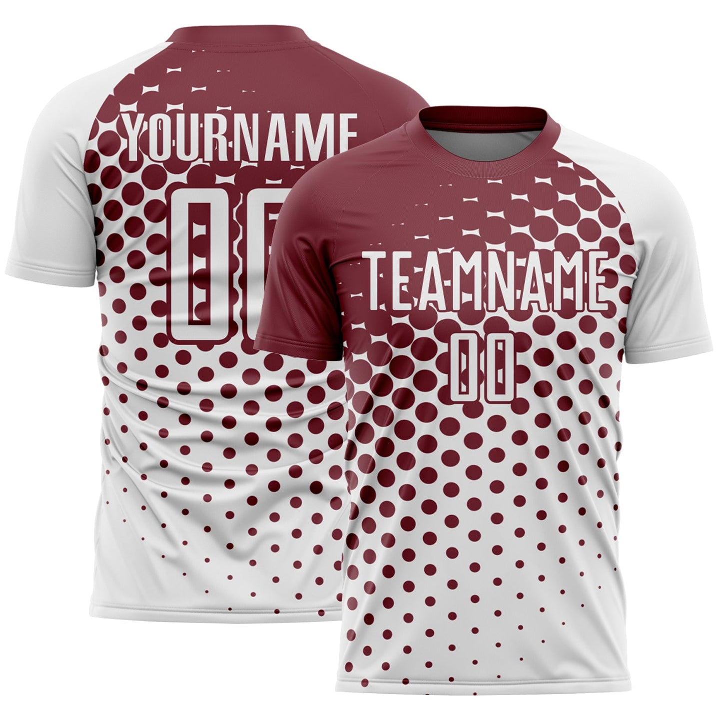 Custom White Burgundy Modern Polka Dot Sublimation Soccer Uniform Jersey - Main View