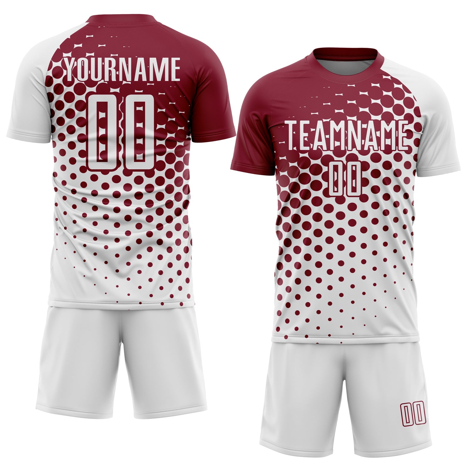 Custom White Crimson Modern Polka Dot Sublimation Soccer Uniform Jersey view 2