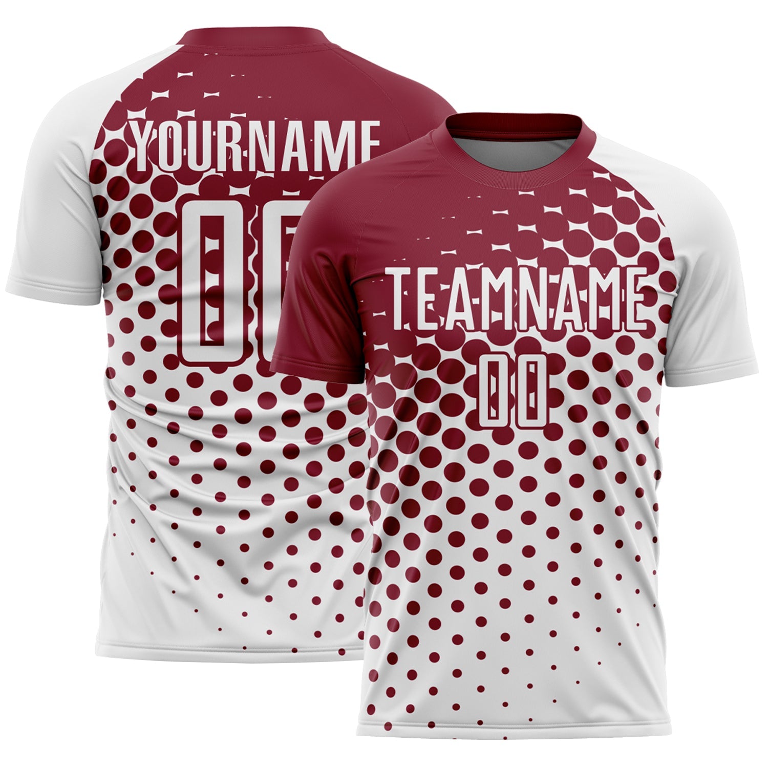 Custom White Crimson Modern Polka Dot Sublimation Soccer Uniform Jersey - Main View