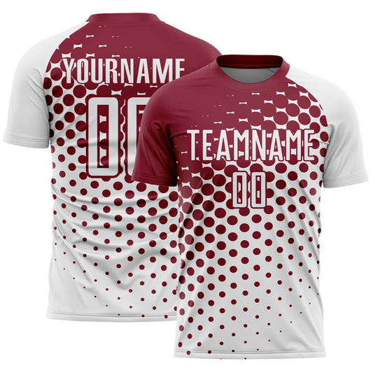 Custom White Crimson Modern Polka Dot Sublimation Soccer Uniform Jersey - Main View