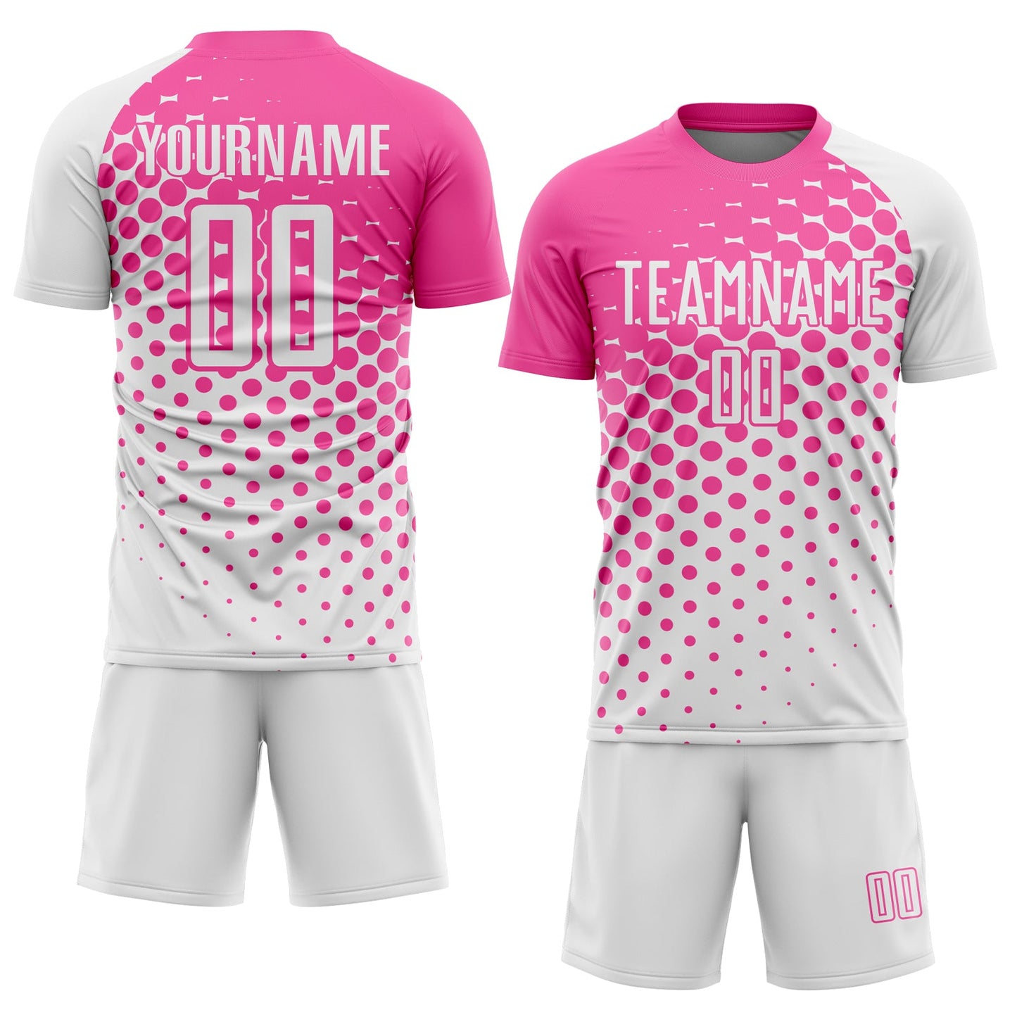 Custom White Pink Modern Polka Dot Sublimation Soccer Uniform Jersey view 2