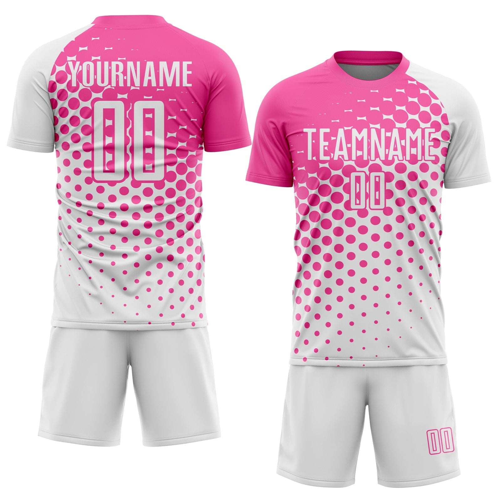 Custom White Pink Modern Polka Dot Sublimation Soccer Uniform Jersey view 2