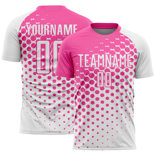 Custom White Pink Modern Polka Dot Sublimation Soccer Uniform Jersey - Main View