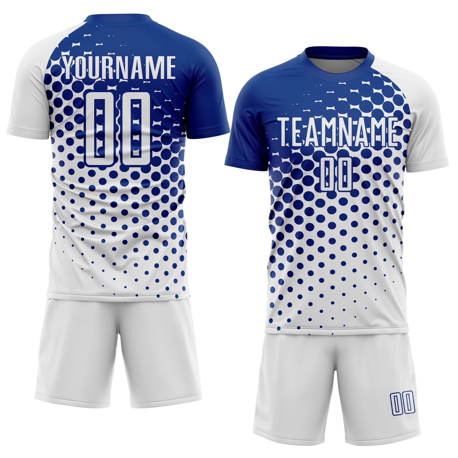 Custom White Royal Modern Polka Dot Sublimation Soccer Uniform Jersey view 2