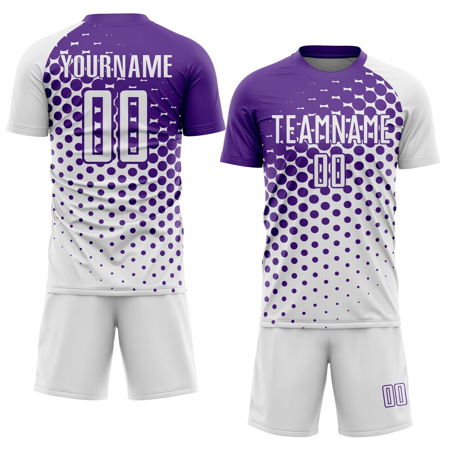 Custom White Purple Modern Polka Dot Sublimation Soccer Uniform Jersey view 2