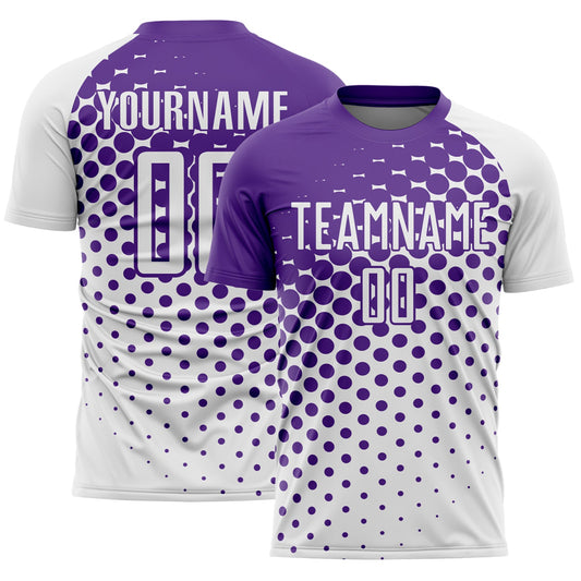 Custom White Purple Modern Polka Dot Sublimation Soccer Uniform Jersey - Main View