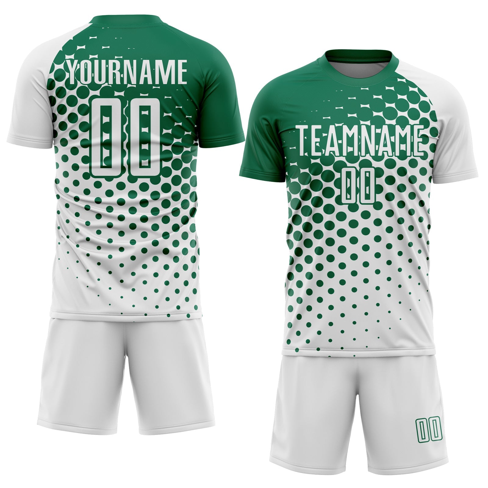 Custom White Kelly Green Modern Polka Dot Sublimation Soccer Uniform Jersey view 2