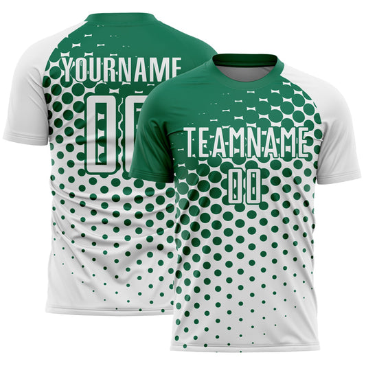 Custom White Kelly Green Modern Polka Dot Sublimation Soccer Uniform Jersey - Main View