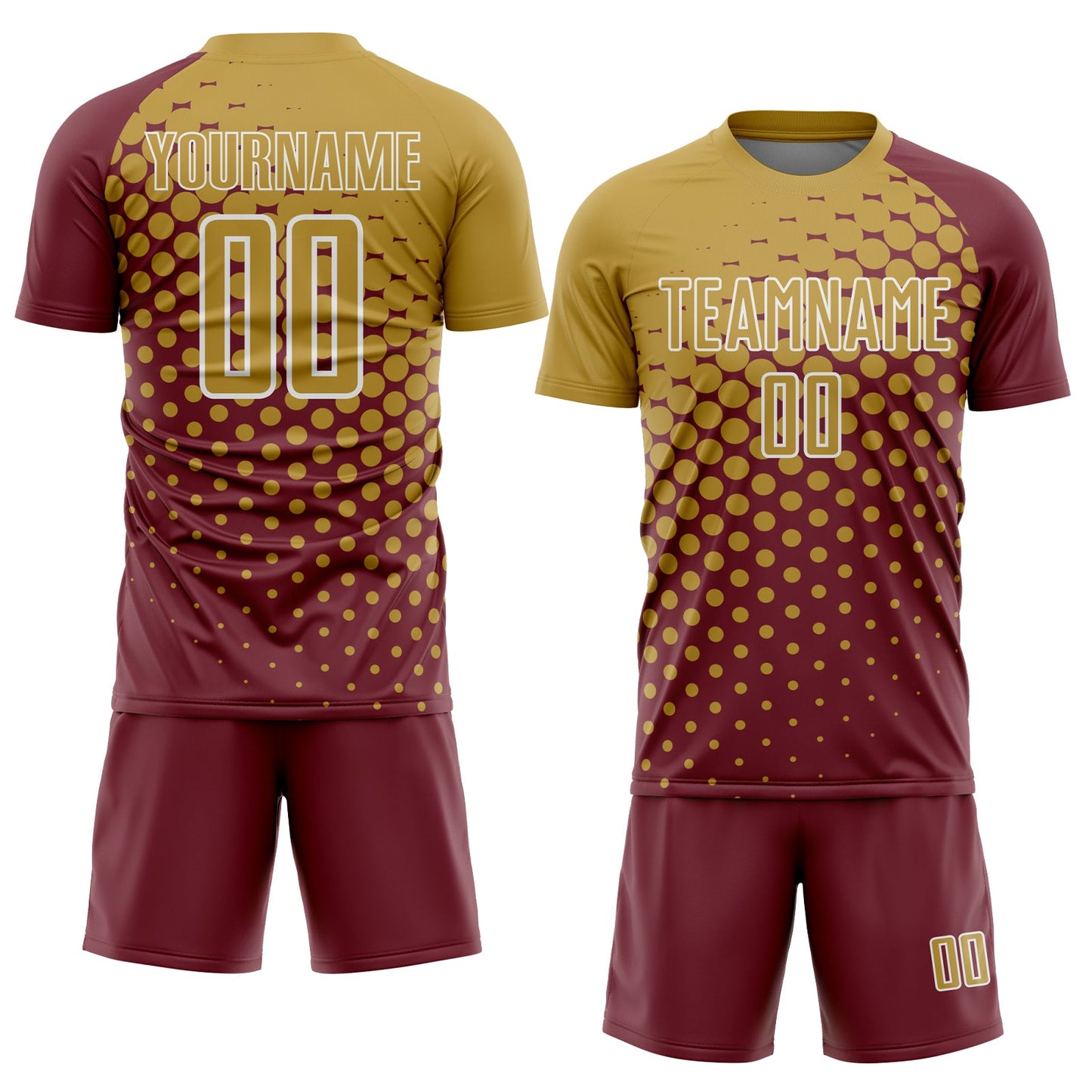 Custom Burgundy Old Gold-White Modern Polka Dot Sublimation Soccer Uniform Jersey view 2