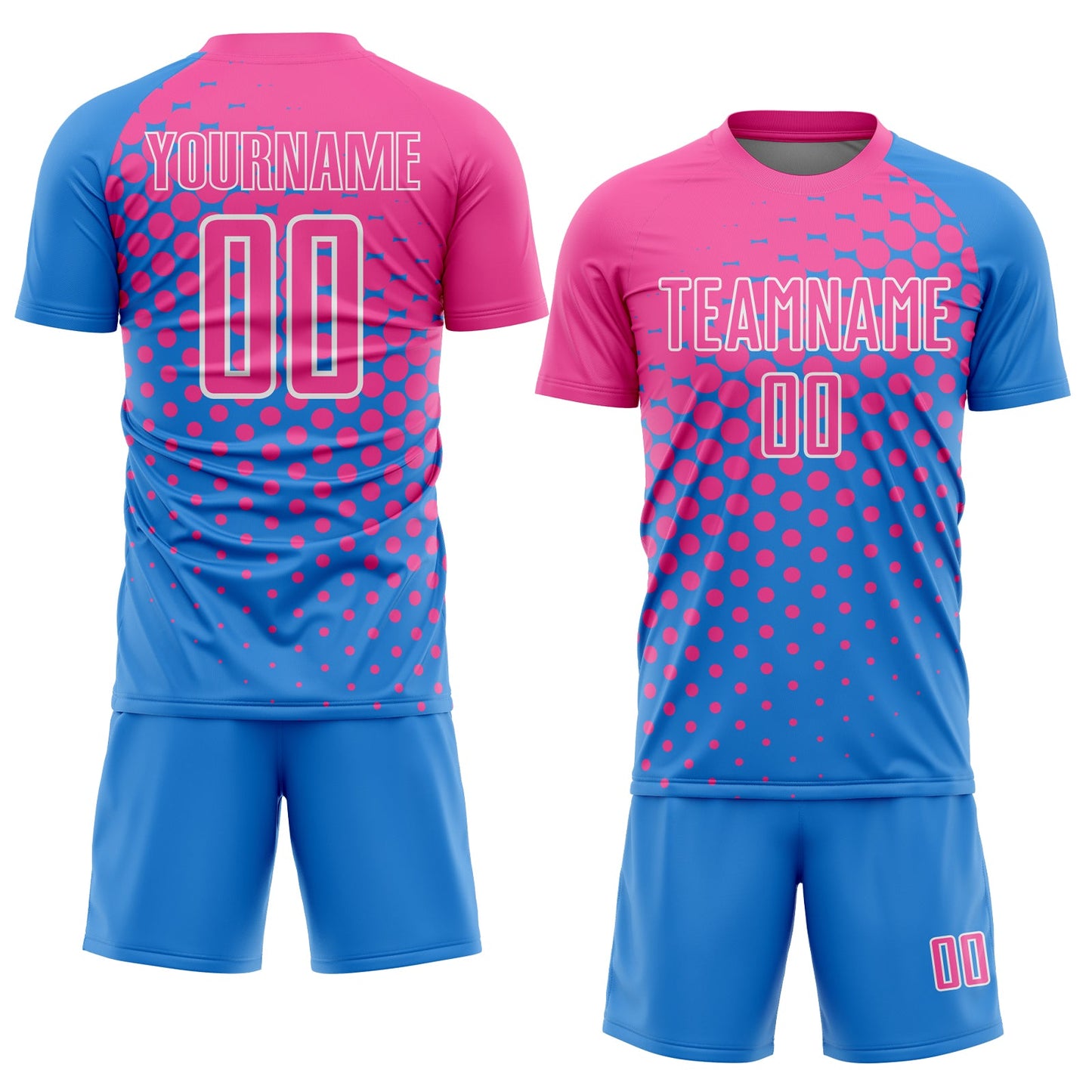 Custom Powder Blue Pink-White Modern Polka Dot Sublimation Soccer Uniform Jersey view 2
