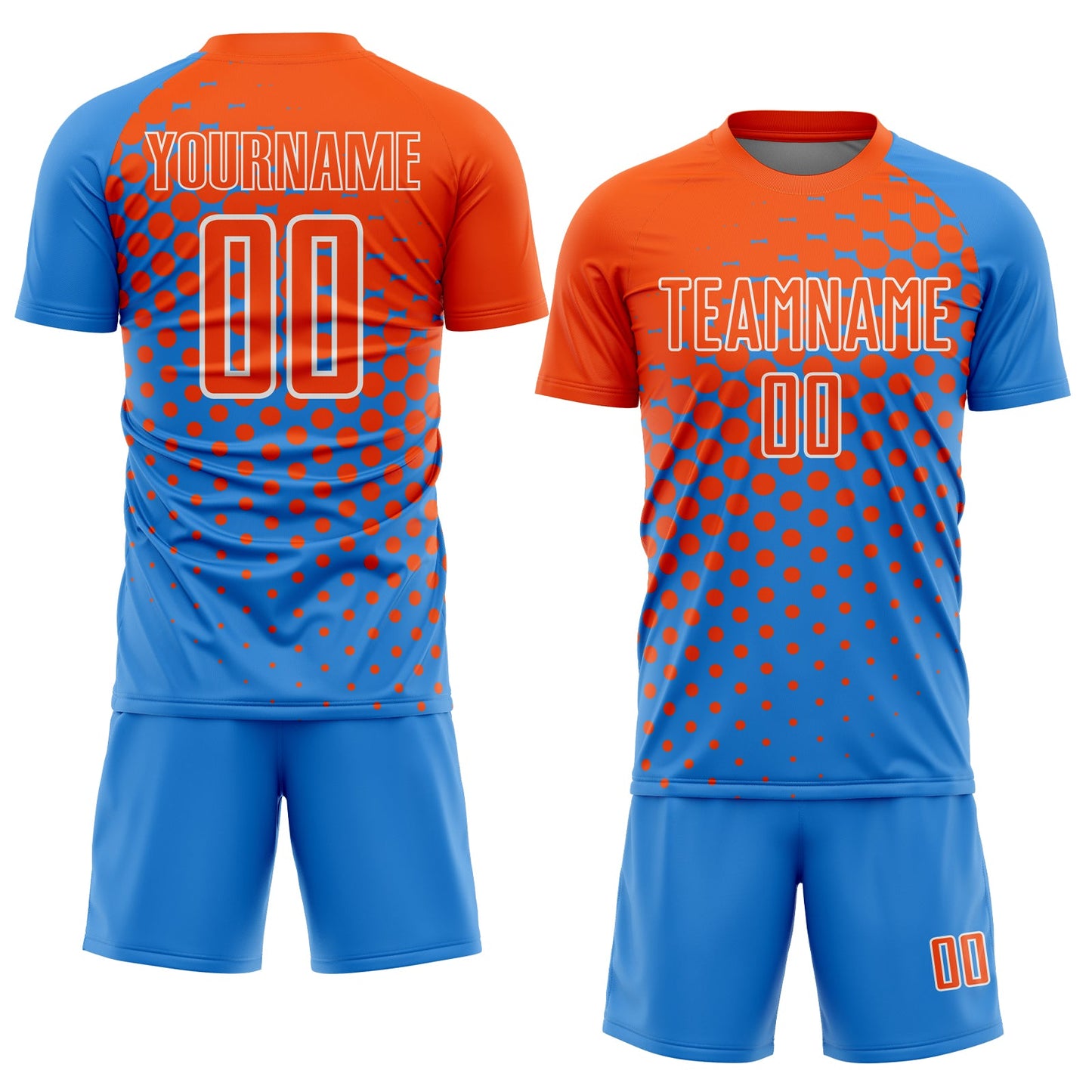 Custom Powder Blue Orange-White Modern Polka Dot Sublimation Soccer Uniform Jersey view 2