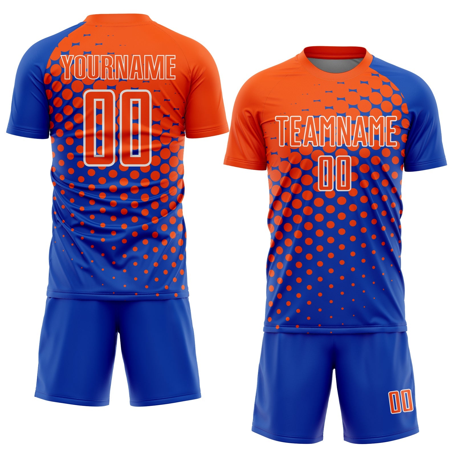 Custom Thunder Blue Orange-White Modern Polka Dot Sublimation Soccer Uniform Jersey view 2