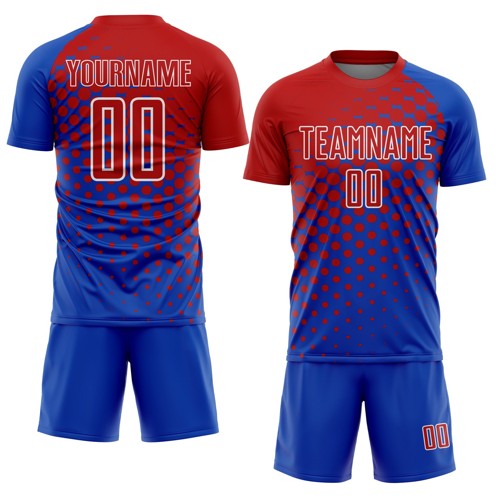 Custom Thunder Blue Red-White Modern Polka Dot Sublimation Soccer Uniform Jersey view 2