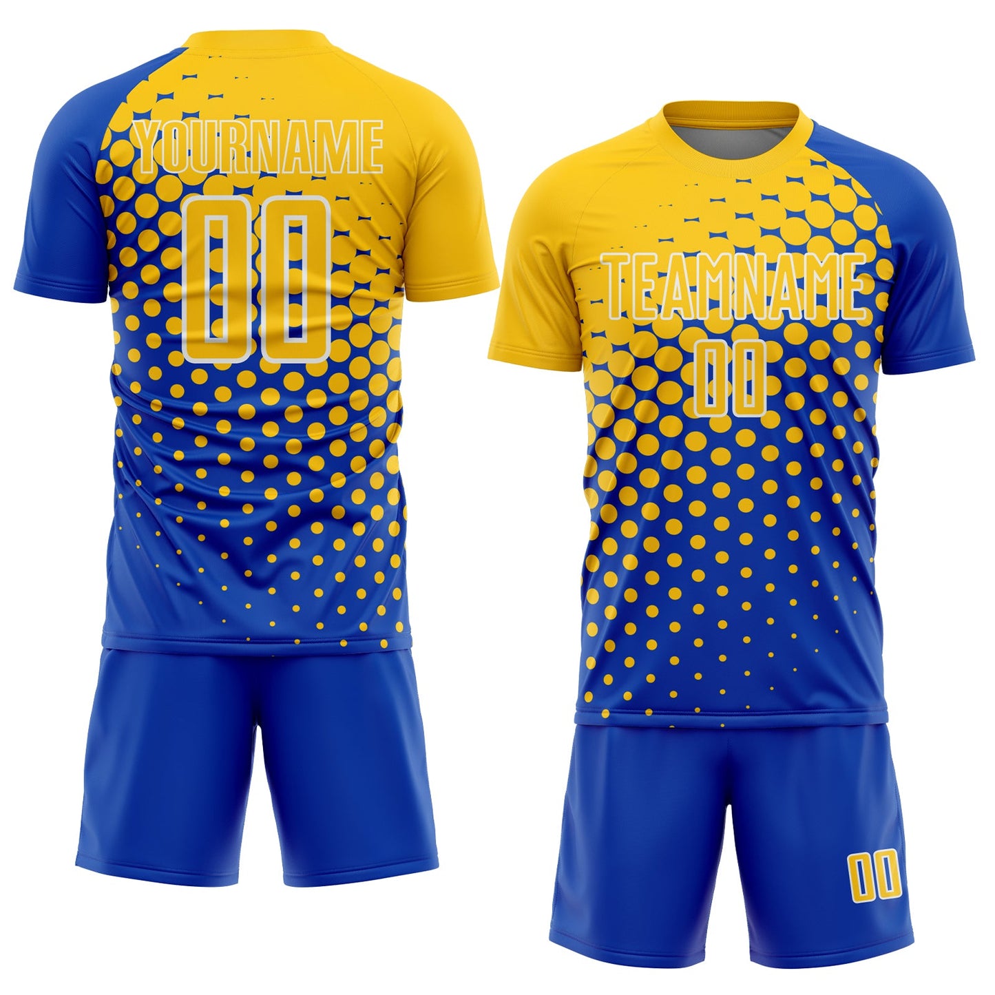 Custom Thunder Blue Yellow-White Modern Polka Dot Sublimation Soccer Uniform Jersey view 2