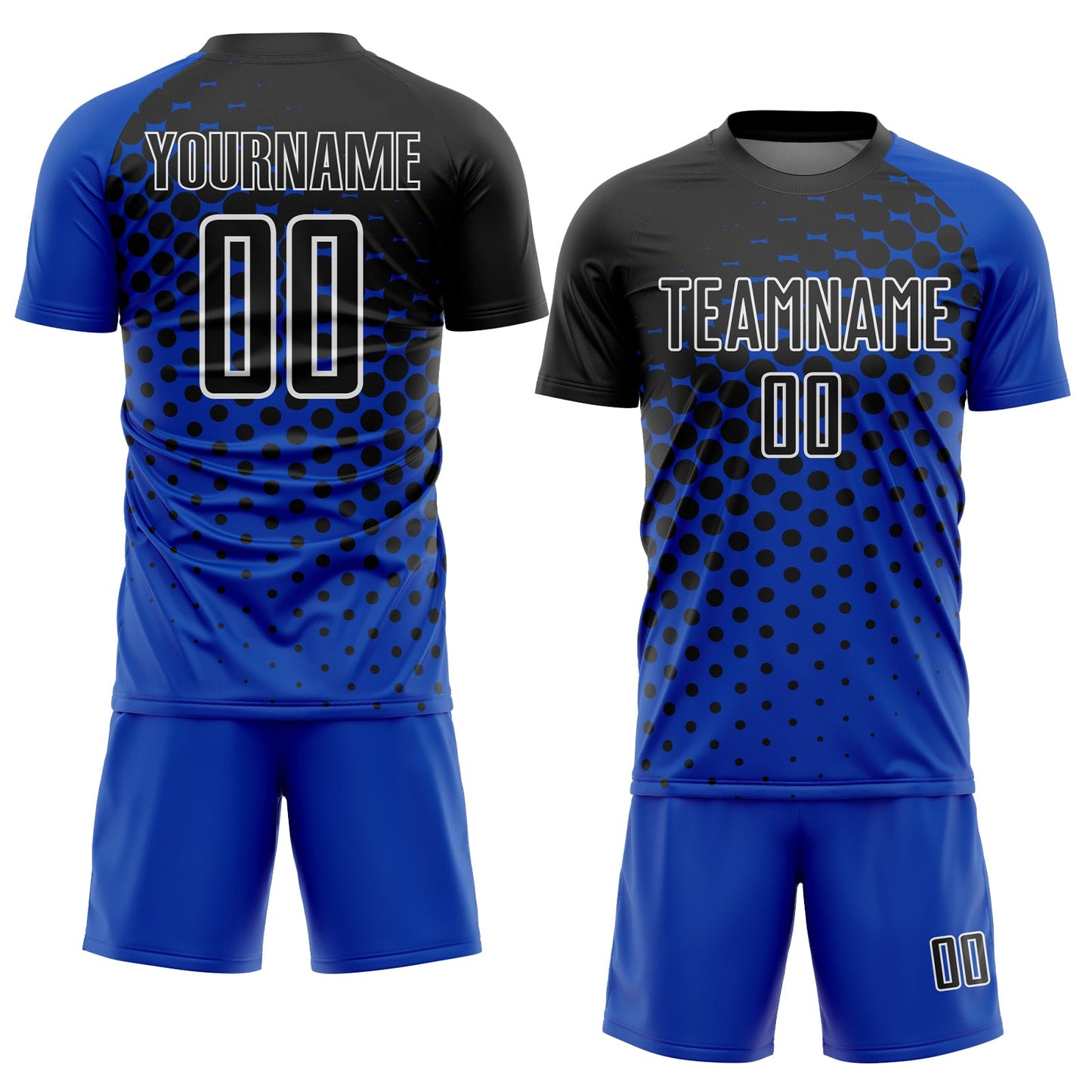 Custom Thunder Blue Black-White Modern Polka Dot Sublimation Soccer Uniform Jersey view 2