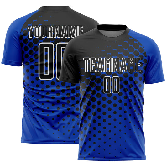 Custom Thunder Blue Black-White Modern Polka Dot Sublimation Soccer Uniform Jersey - Main View