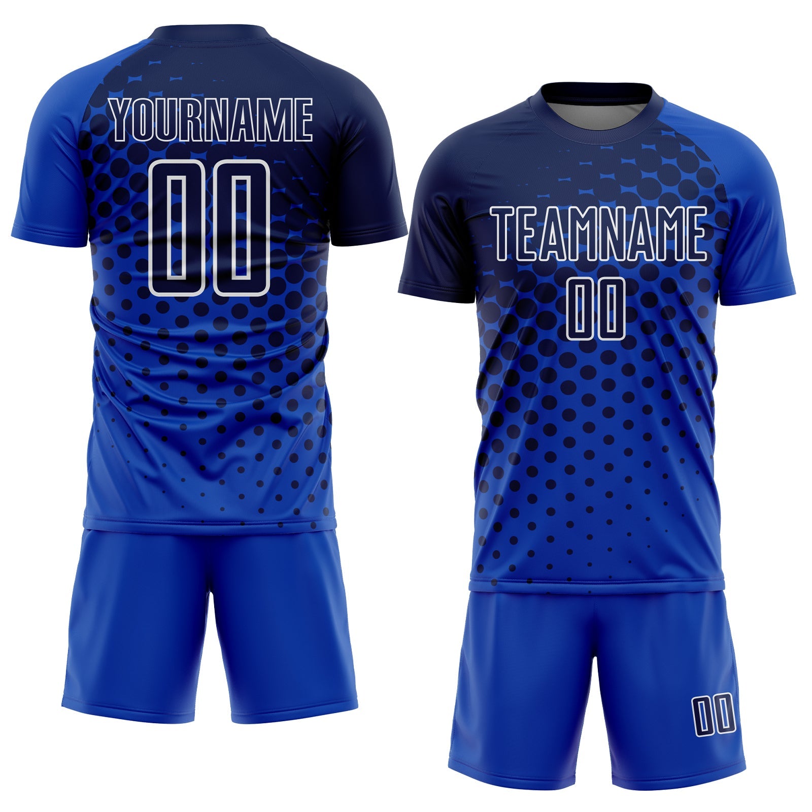 Custom Thunder Blue Navy-White Modern Polka Dot Sublimation Soccer Uniform Jersey view 2