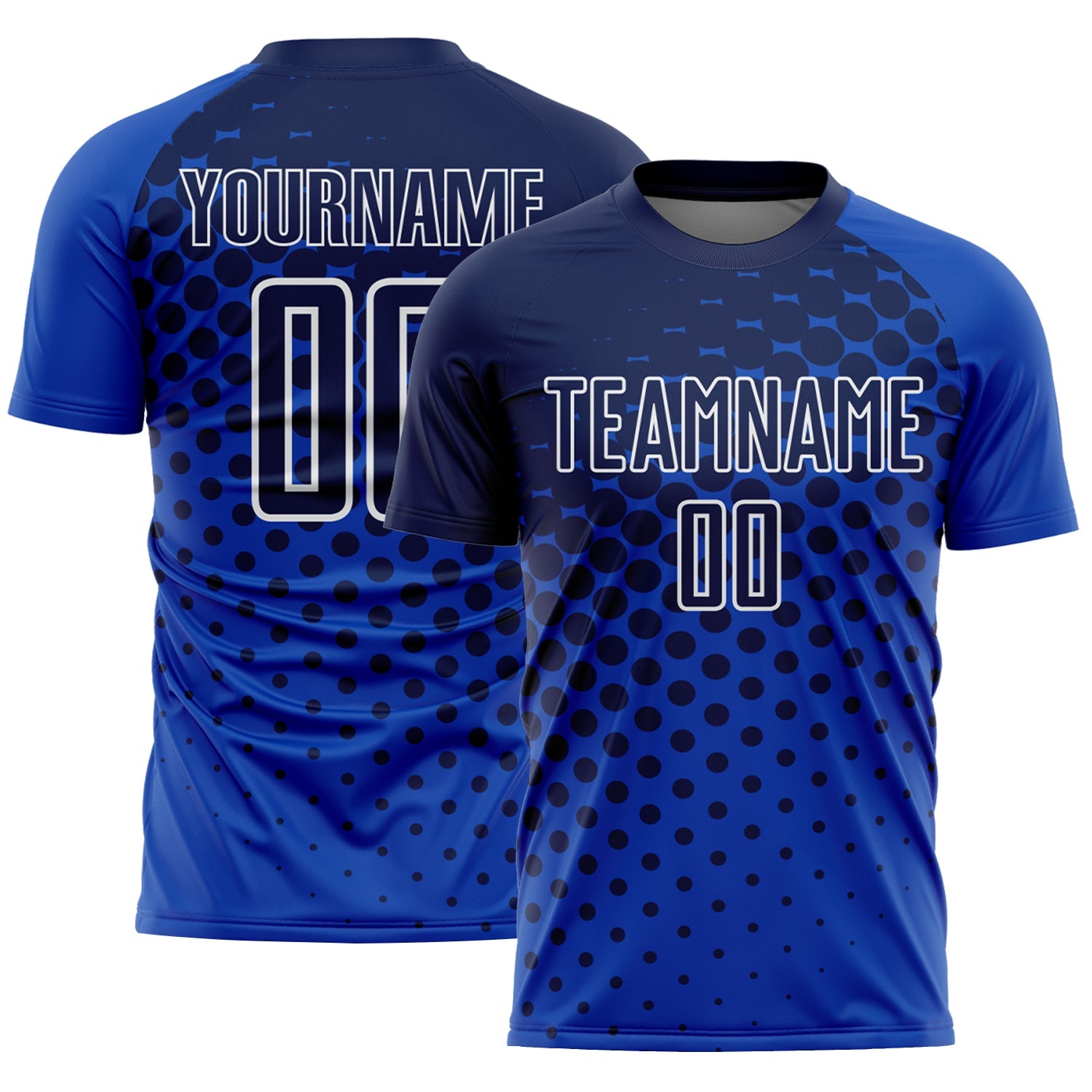 Custom Thunder Blue Navy-White Modern Polka Dot Sublimation Soccer Uniform Jersey - Main View