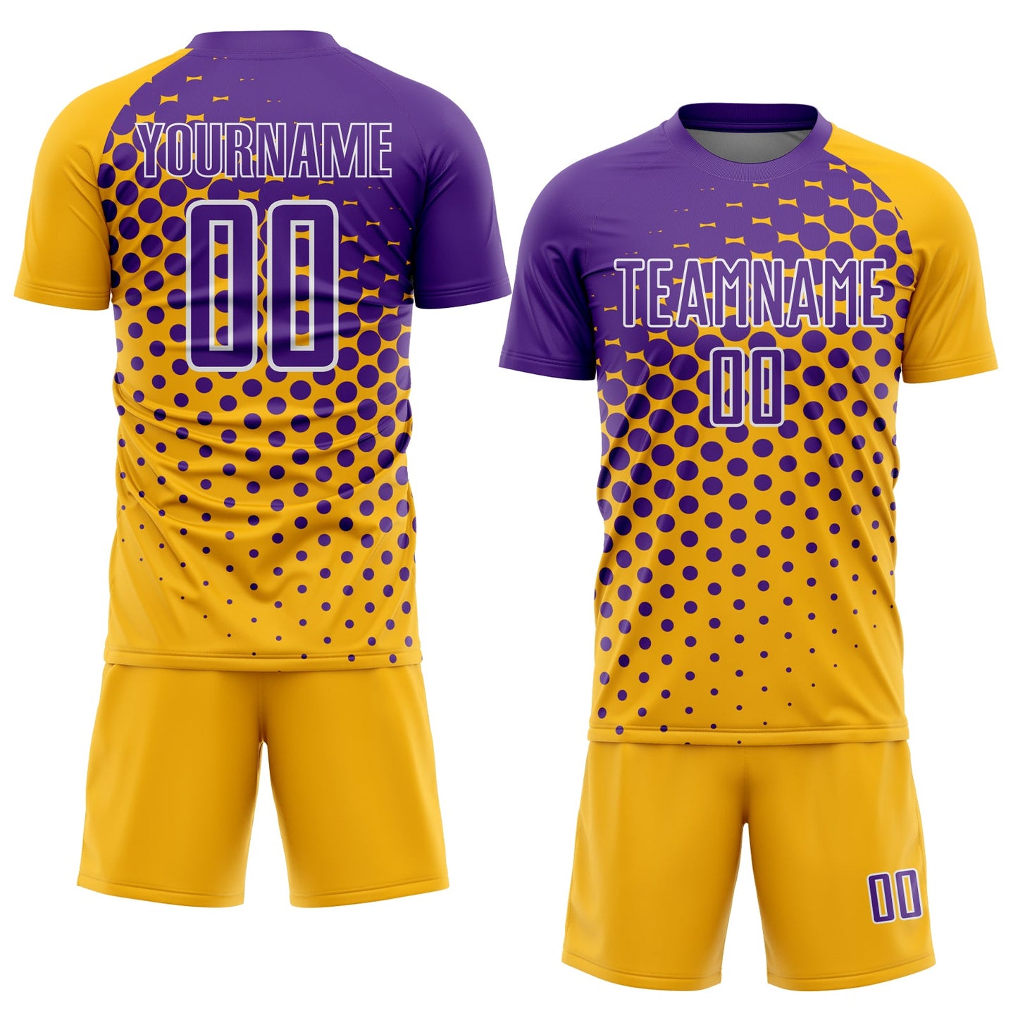 Custom Gold Purple-White Modern Polka Dot Sublimation Soccer Uniform Jersey view 2