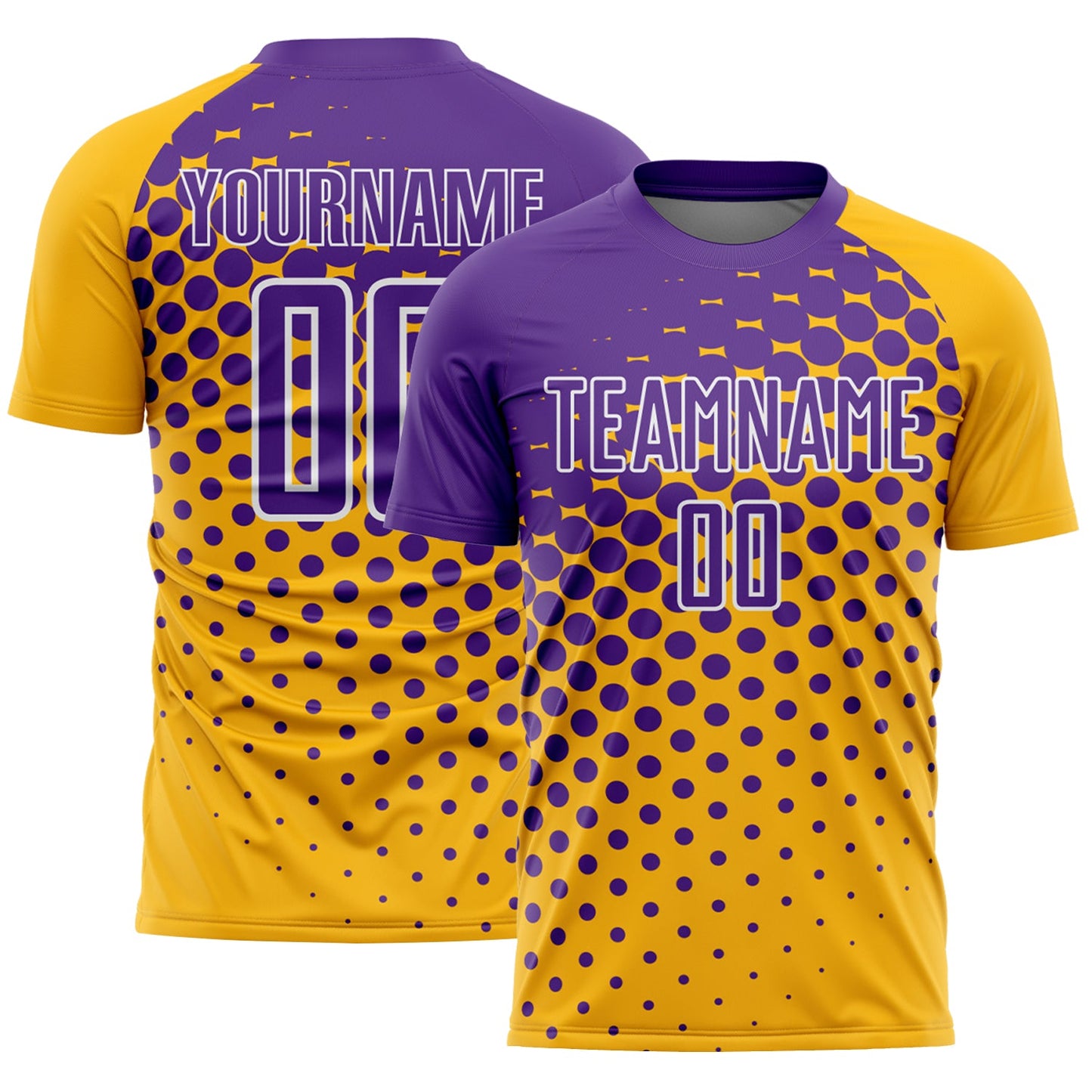 Custom Gold Purple-White Modern Polka Dot Sublimation Soccer Uniform Jersey - Main View