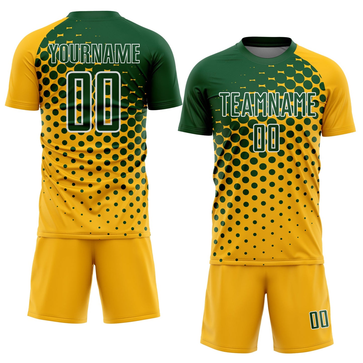 Custom Gold Green-White Modern Polka Dot Sublimation Soccer Uniform Jersey view 2