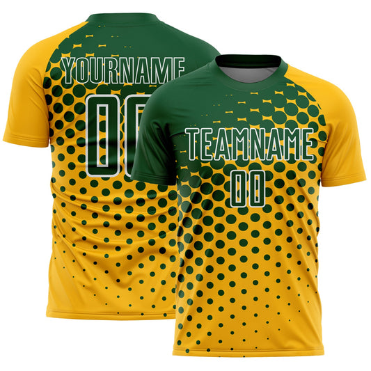 Custom Gold Green-White Modern Polka Dot Sublimation Soccer Uniform Jersey - Main View