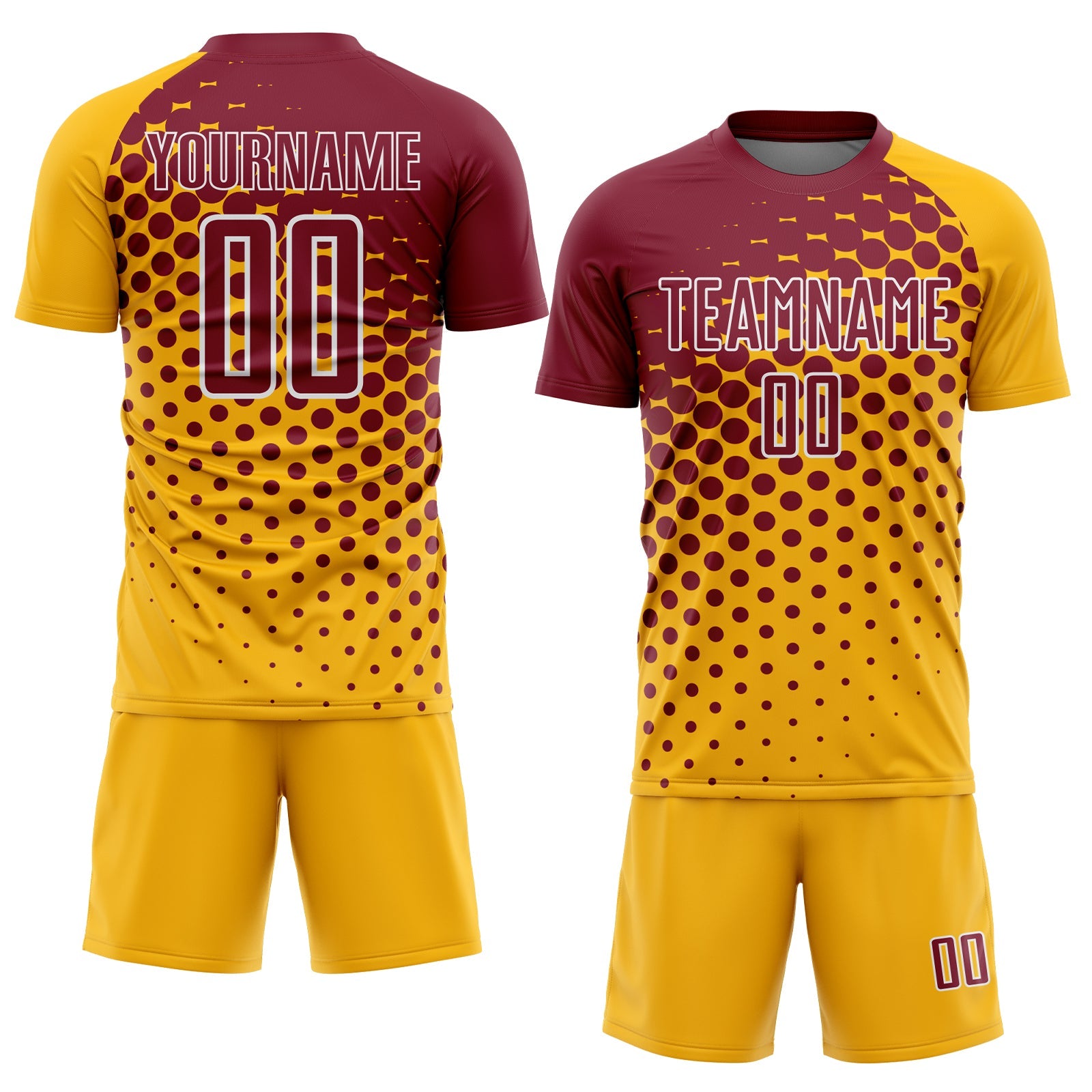 Custom Gold Crimson-White Modern Polka Dot Sublimation Soccer Uniform Jersey view 2