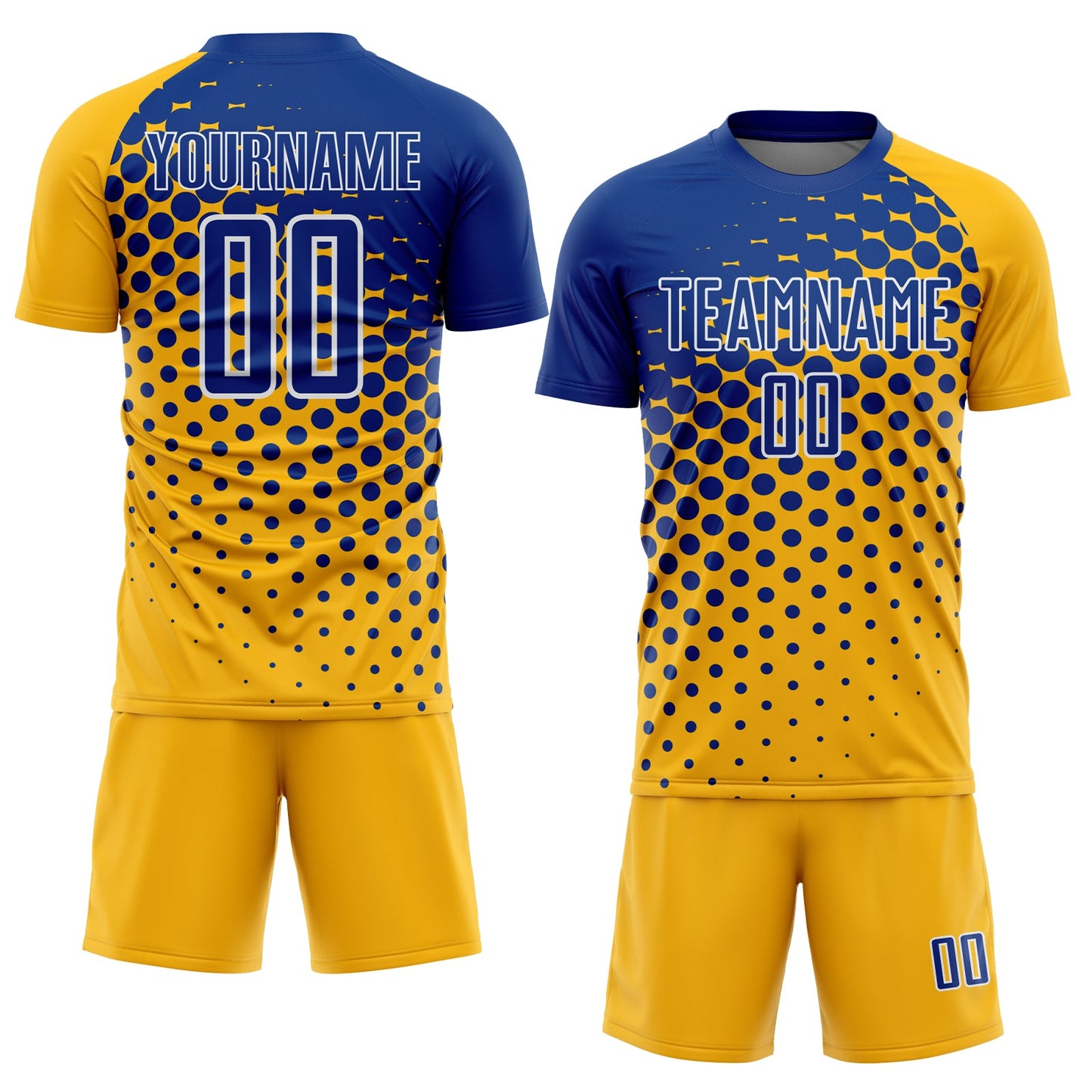 Custom Gold Royal-White Modern Polka Dot Sublimation Soccer Uniform Jersey view 2