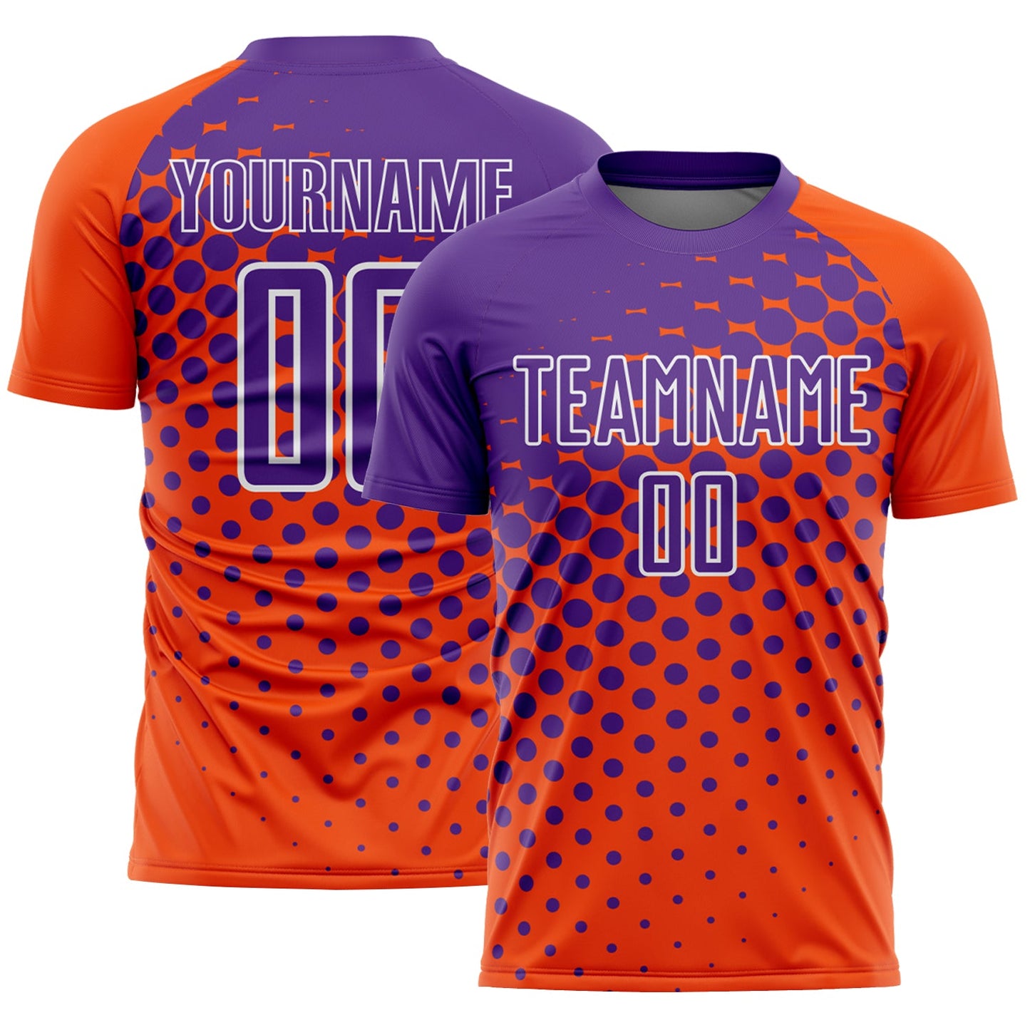 Custom Orange Purple-White Modern Polka Dot Sublimation Soccer Uniform Jersey - Main View